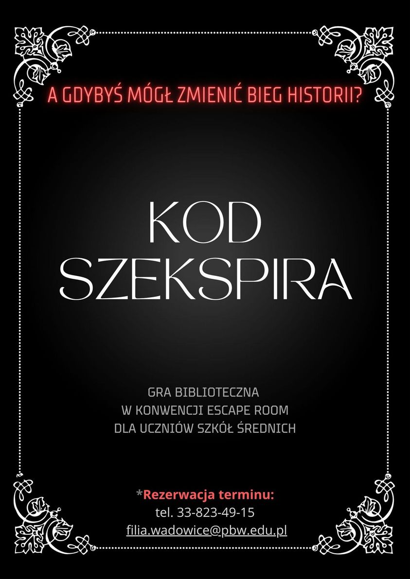 Plakat promujący grę biblioteczną dla uczniów szkół ponadpodstawowych pt.